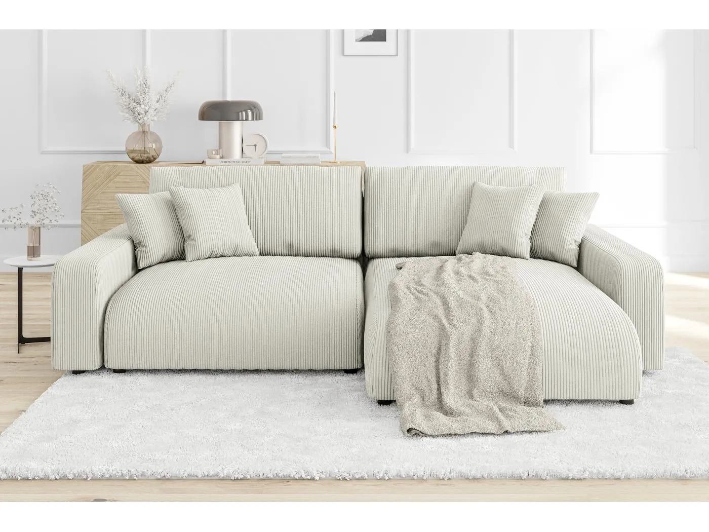 Emma-  Ecksofa mit Bettfunktion und Bettkasten in Cord-Stoff schöner Sitzkomfort