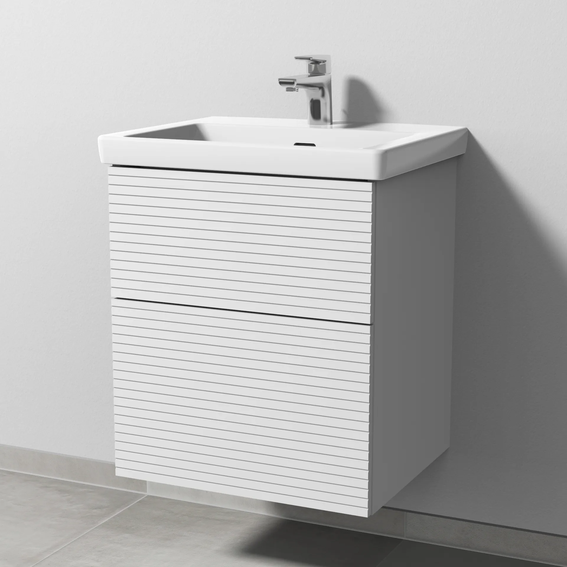 Sanipa Waschtischunterschrank „3way“ Struktur 507 × 588 × 432 mm in Weiß (matt), mit Hahnlochbohrung, Becken mittig