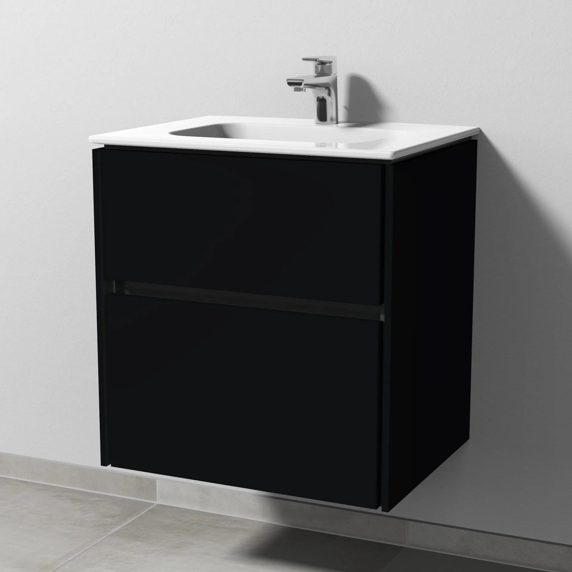 Sanipa Waschtischunterschrank „Twiga“ 590 × 610 × 460 mm in Schwarz (matt), mit Hahnlochbohrung, ohne Beleuchtung