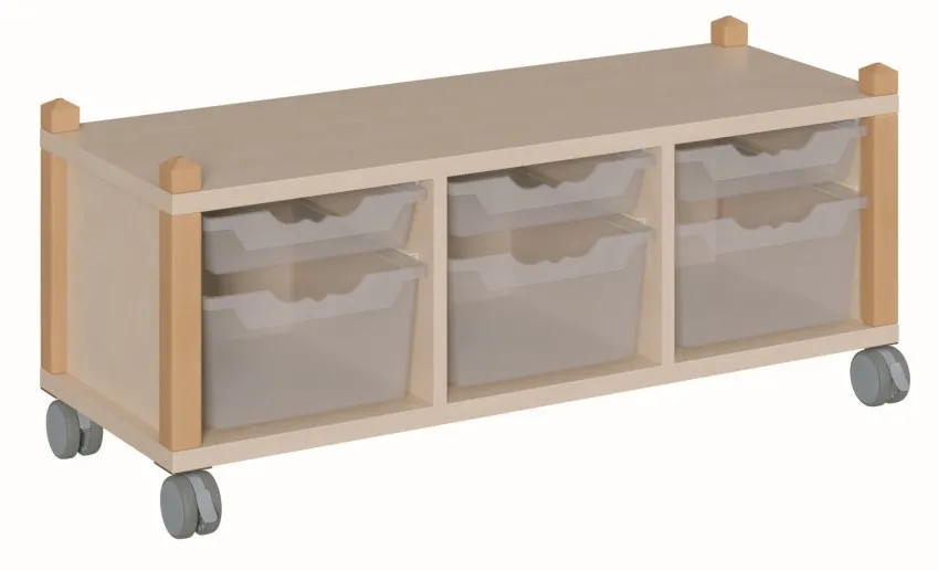 Stollenregal auf Rollen mit gemischten ErgoTray-Boxen, Breite 109 cm