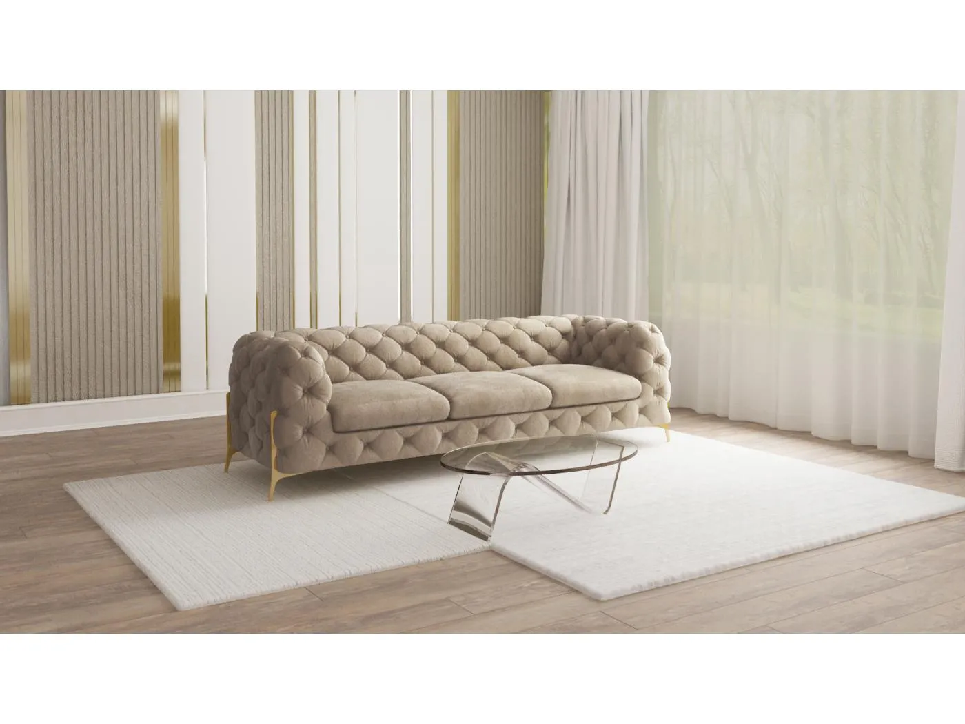 Ulysses 3-Sitzer Chesterfield Sofa mit Goldene Metall Füßen