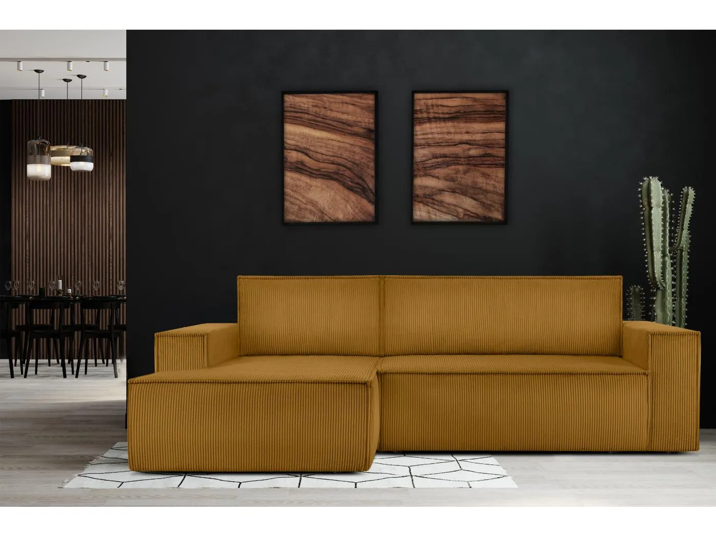 Ecksofa links - mit Schlaffunktion - in Pet Friendly Cord-Stoff - gelb - NAPI