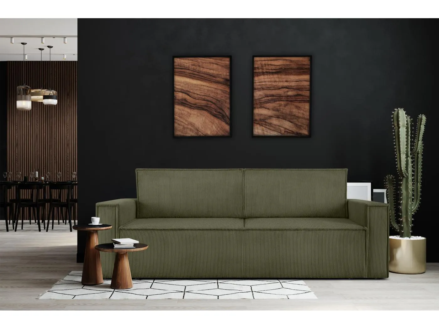 Schlafsofa in Pet Friendly Cord-Stoff - oliv - NAPI