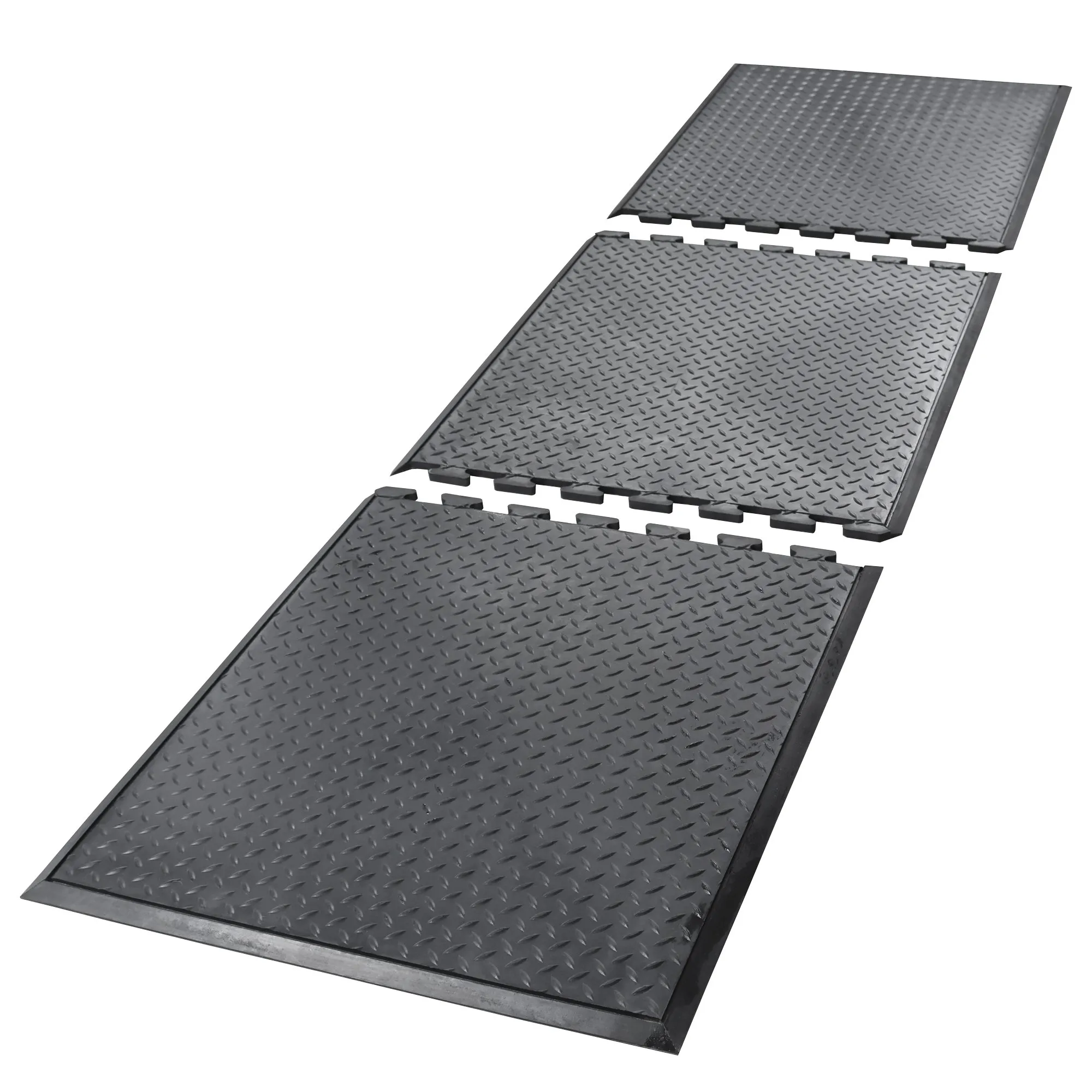 Anti-Ermüdungs-Gummifliesen 3er Set | BxL 240x70cm | Stärke 1,2cm | Schwarz