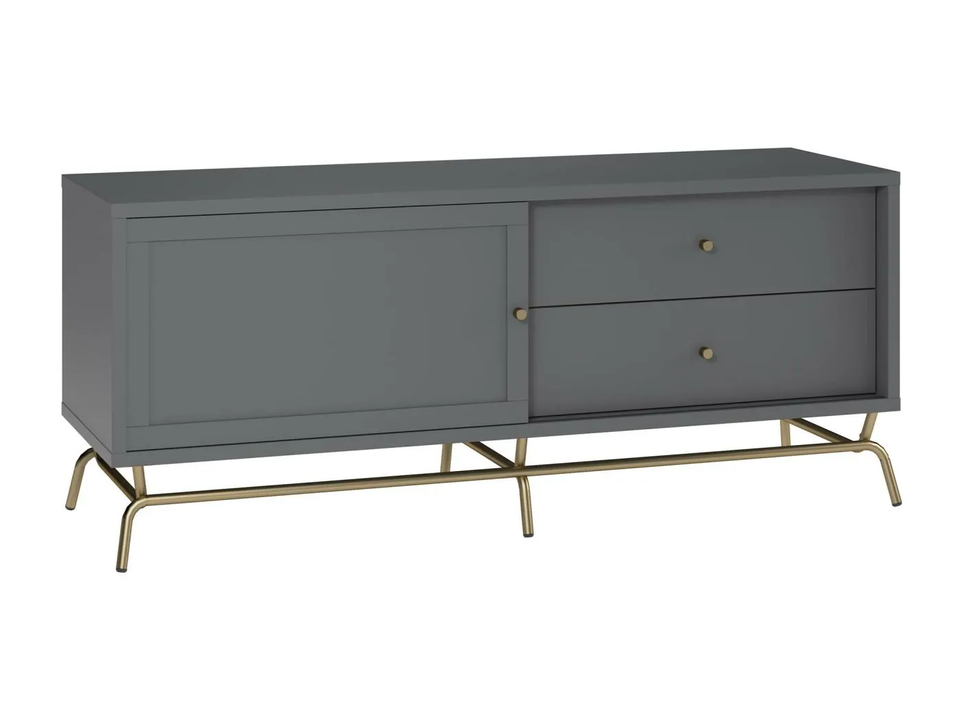 TV-Schrank mit 2 Schubladen und 1 Tür aus Spanplatten, graphitgrau