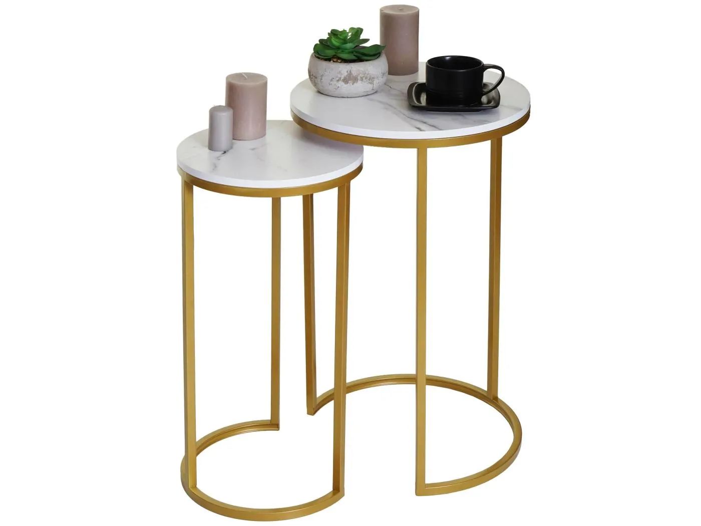 2er-Set Beistelltisch MCW-K46, Weiß-gold