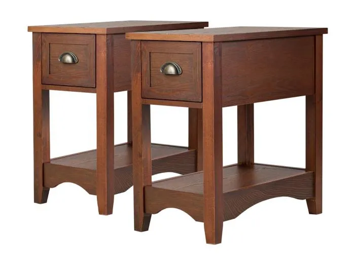 2er Set Beistelltisch mit Schublade & Ablage 2-stöckiger Sofatisch Nachttisch Rotbraun