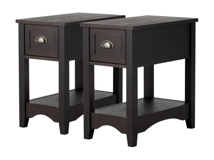 2er Set Beistelltisch mit Schublade & Ablage 2-stöckiger Sofatisch Nachttisch Walnuss