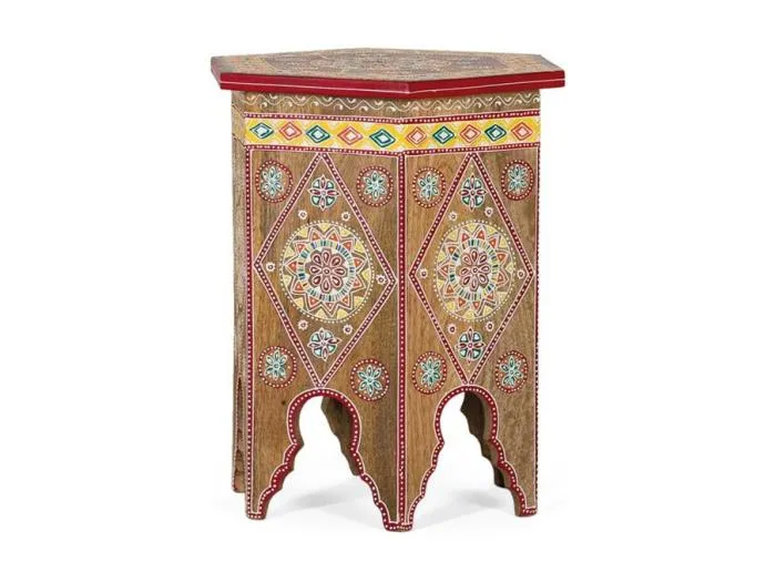 Hocker aus handbemaltem Mangoholz