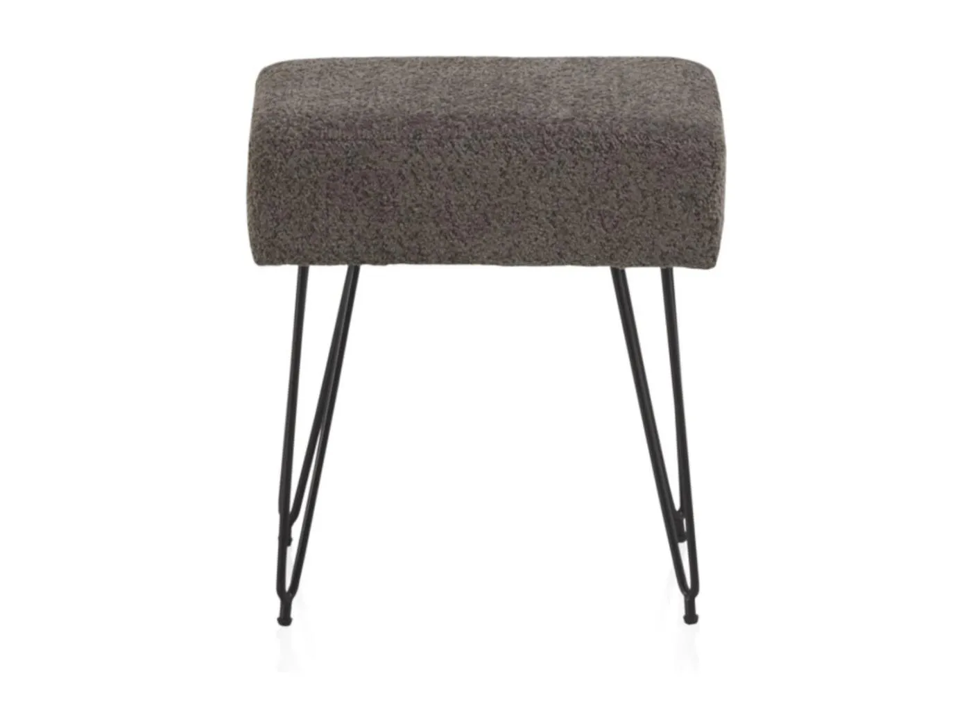 Grau gepolsterter Hocker mit schwarzen Metallbeinen