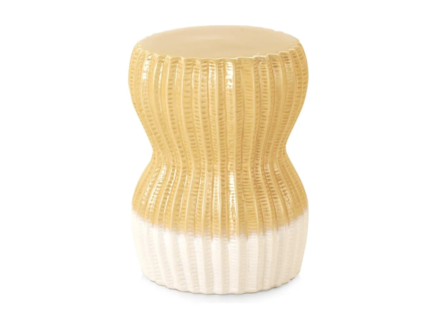 Gelb-weißer Beistelltischhocker aus Keramik