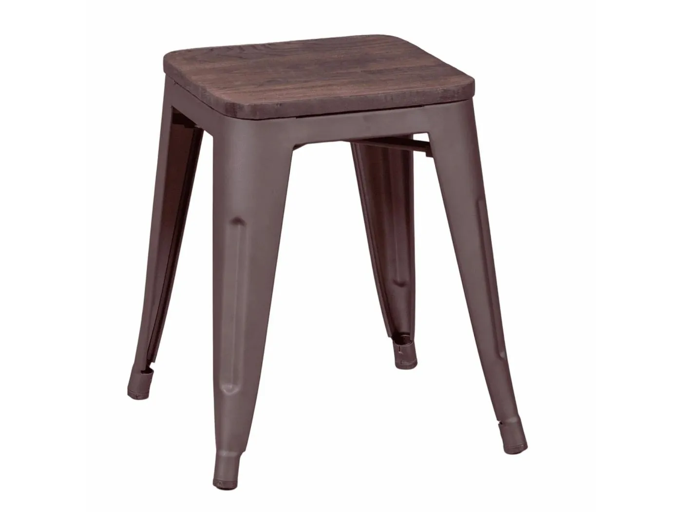 Niedriger Industriehocker aus gealtertem Stahl und Holzsitz (45 cm) - Bistro - Antiquität