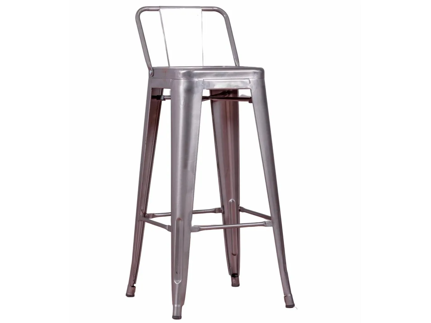 Industrieller Hocker aus metallisiertem Stahl mit niedriger Rückenlehne (76 cm) - Bistro - Metall