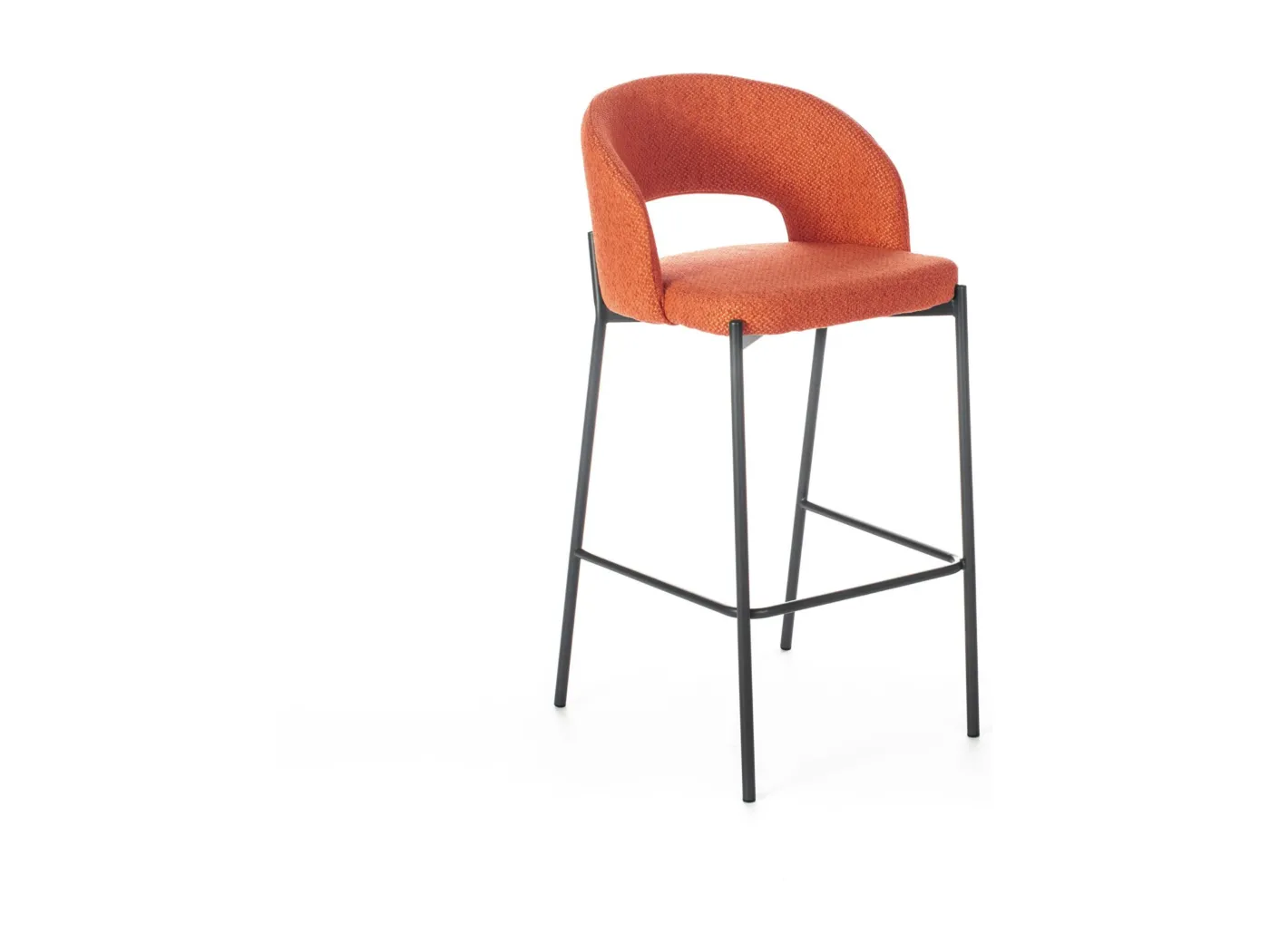 2er-Set "Alan" Barhocker aus orangefarbenem Stoff, gepolstert mit Fußstütze, 52 x 50 cm, 98 h
