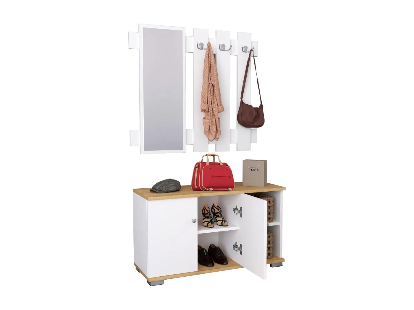 2tlg. Holz Garderobe Dielenmöbel Schuhe Gados XL