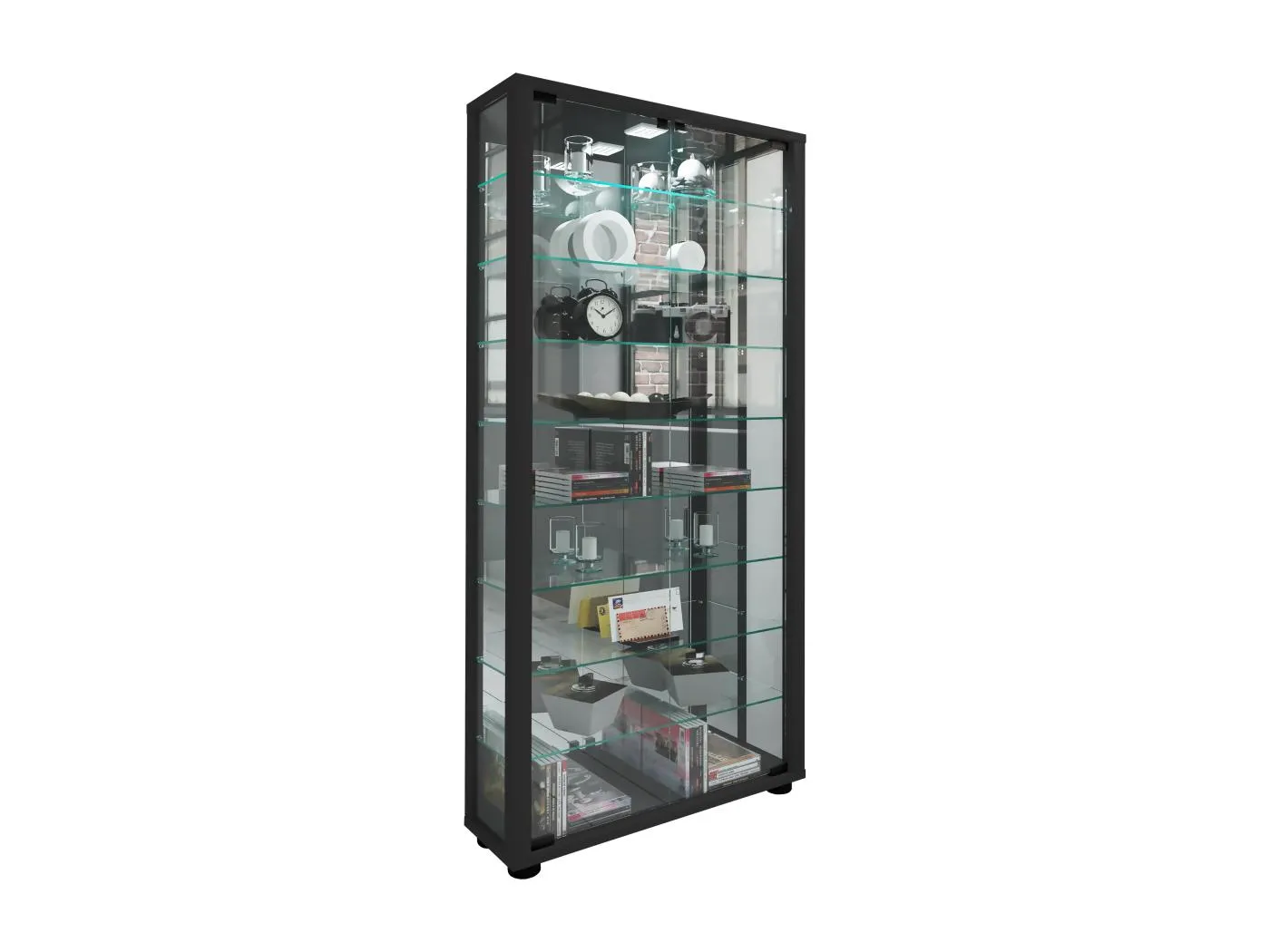 Glas Stand Vitrine Sammelvitrine Lumo Maxi Spiegel