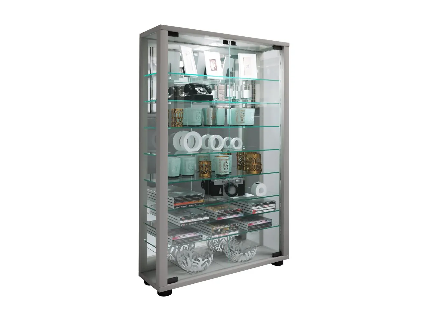 Glas Stand Vitrine Sammelvitrine Lumo Mini Spiegel