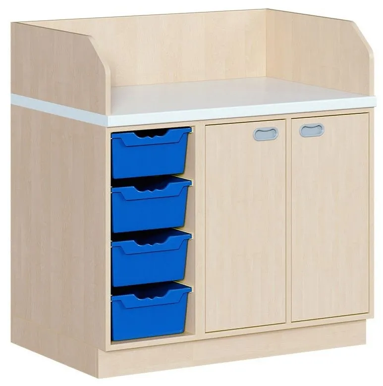 Wickelkommode mit 4 ErgoTray Boxen und Türen