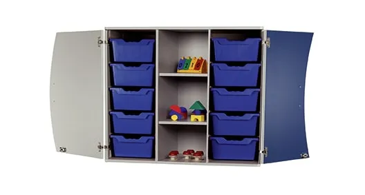 Aufsatzschrank mit Wellentüren und 10 ErgoTray Boxen